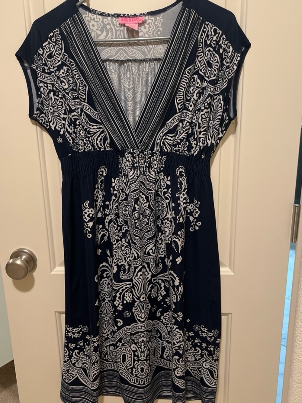 She's Cool Navy and White Paisley Midi Dress